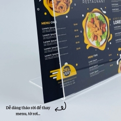 Kệ mica 1 mặt Enter F04-L 100x75mm A7 ngang, Kệ menu chữ L, Khung thông tin sản phẩm, Khung bảng giá, Kệ trưng bày để bàn (20)