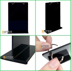 Kệ mica để bàn có khoen bật treo Enter E45 150x210mm A5, Kệ menu nhà hàng khoen lật quảng cáo, Standee mica để bàn, Bảng quét mã QR Code