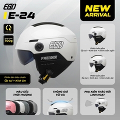 Mũ bảo hiểm 1/2 đầu kính âm EGO E-24 có ốp tai, lót tháo rời - MBH nửa đầu kính đôi hở đuôi, núm chỉnh size