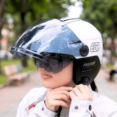 Mũ bảo hiểm 1/2 đầu kính âm EGO E-24 có ốp tai, lót tháo rời - MBH nửa đầu kính đôi hở đuôi, núm chỉnh size
