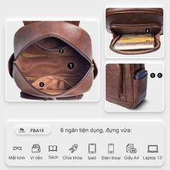 Balo da laptop 13 inch FADODA FBA15 - Thanh lịch, nhỏ gọn, vintage, nhiều ngăn, chống thấm, chống bong tróc