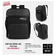 Cặp đa năng MR VUI 455 laptop 14.6 inch - Balo / Túi đeo công sở, học sinh, 2in1, chống thấm, chống sốc