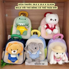 Balo mẫu giáo SUN EIGHT 22316 gấu bông tháo rời cho bé trai bé gái 2-5 tuổi, đáng yêu, cài ngực, phản quang