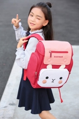 Balo Chống Gù BEDDYBEAR Cho Bé Gái Tiểu Học Thỏ Pipi Màu Đỏ XS-DO