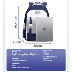 Balo chống gù SUN EIGHT S-22280 cho bé trai bé gái học sinh tiểu học, cấp 2 - Bảo vệ cột sống, hiện đại