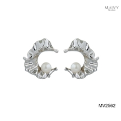 MV2562 - Bông tai ngọc trai trắng size 5-6mm dáng C