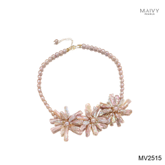MV2515 - Dây chuyền trai hồng ánh tím nhấn mặt 3 hoa lớn Nàng Thơ