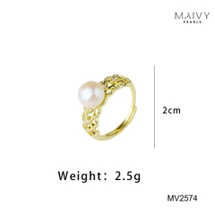 MV2574 - Nhẫn bạc 925 mạ vàng 18k nhấn ngọc trai ngọt màu trắng size 7mm