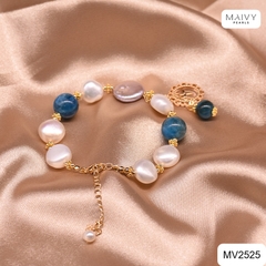 MV2525 - Lắc tay ngọc trai trắng mix đá xanh