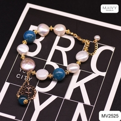 MV2525 - Lắc tay ngọc trai trắng mix đá xanh