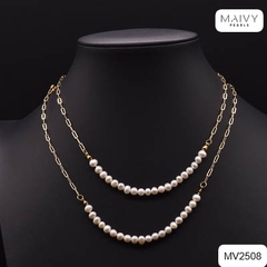 MV2508 - Dây chuyền ngọc trai trắng 4-5mm mix bạc 925 mạ vàng 18k quấn được 2 vòng