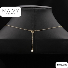 MV2499 - Dây chuyền bạc 925 mạ vàng 18k mặt ngọc trai trắng kết hoa nhụy xanh dương có tua rua