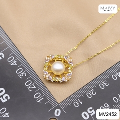 MV2452 - Dây chuyền mặt đá vuông mix trai trắng
