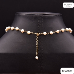 MV2521 - Dây chuyền ngọc trai trắng size 4-5mm nhấn viên to sz 10mm bọc viền dáng chocker