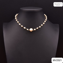MV2521 - Dây chuyền ngọc trai trắng size 4-5mm nhấn viên to sz 10mm bọc viền dáng chocker