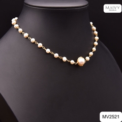 MV2521 - Dây chuyền ngọc trai trắng size 4-5mm nhấn viên to sz 10mm bọc viền dáng chocker