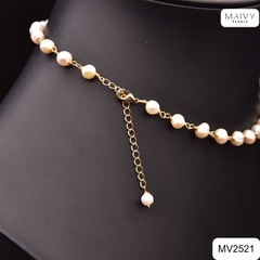 MV2521 - Dây chuyền ngọc trai trắng size 4-5mm nhấn viên to sz 10mm bọc viền dáng chocker