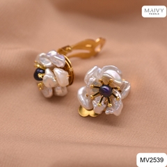 MV2539 - Bông tai ngọc trai keshi kết hoa dáng kẹp