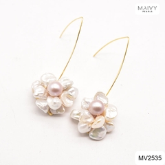 MV2535 - Bông tai ngọc trai keshi kết hoa to dáng móc dài
