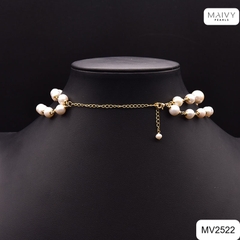MV2522 - Dây chuyền đôi ngọc trai trắng nhấn mặt ngọc trai baroque hạt dài kết hoa to