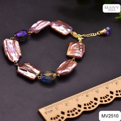 MV2510 - Lắc tay ngọc trai baroque hình chữ nhật màu hồng ánh tím