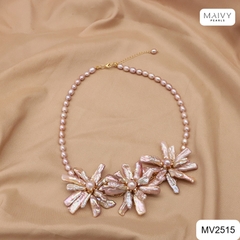 MV2515 - Dây chuyền trai hồng ánh tím nhấn mặt 3 hoa lớn Nàng Thơ