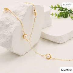 MV2520 - Dây chuyền ngọc trai trắng sz 10-12cm quấn viền cách điệu dáng dài