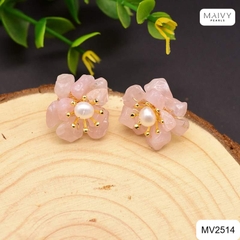 MV2514 - Set dây chuyền, lắc tay, hoa tai đá thạch anh hồng tự nhiên