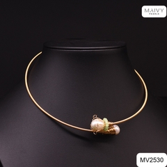 MV2530 - Kiềng bạc 925 mạ vàng 18k nhấn 2 đầu ngọc trai