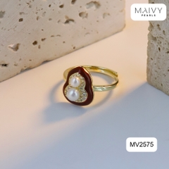 MV2575- Nhẫn mặt lá bồ đề nhấn 2 viên trai trắng sz 5mm