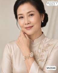 MV2046 - Lắc tay 3 sợi trai trắng mix charm.