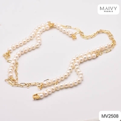 MV2508 - Dây chuyền ngọc trai trắng 4-5mm mix bạc 925 mạ vàng 18k quấn được 2 vòng