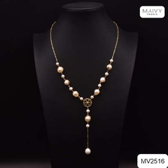 MV2516 - Dây chuyền trai trắng quấn viền thả dài Dáng Lụa