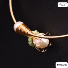 MV2530 - Kiềng bạc 925 mạ vàng 18k nhấn 2 đầu ngọc trai