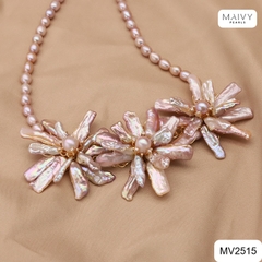 MV2515 - Dây chuyền trai hồng ánh tím nhấn mặt 3 hoa lớn Nàng Thơ