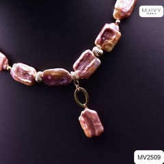 MV2509 - Dây chuyền ngọc trai baroque hình chữ nhật màu hồng ánh tím kèm mặt