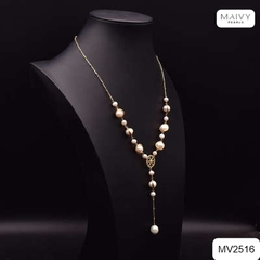 MV2516 - Dây chuyền trai trắng quấn viền thả dài Dáng Lụa