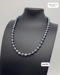 MV2343 -  Dây chuyền ngọc trai tròn màu lông công mix đá nhiều sợi dáng dài có thể tháo dời tạo nhiều kiểu