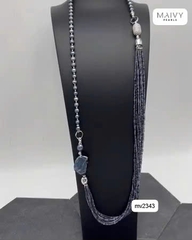MV2343 -  Dây chuyền ngọc trai tròn màu lông công mix đá nhiều sợi dáng dài có thể tháo dời tạo nhiều kiểu