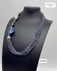 MV2343 -  Dây chuyền ngọc trai tròn màu lông công mix đá nhiều sợi dáng dài có thể tháo dời tạo nhiều kiểu