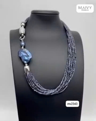 MV2343 -  Dây chuyền ngọc trai tròn màu lông công mix đá nhiều sợi dáng dài có thể tháo dời tạo nhiều kiểu