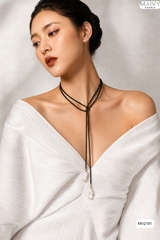 MV2191 - Dây Chuyền Đá Spinel Đen Size Nhí Hở 2 Đầu Dài 180cm Nhấn Trai Baroque Trắng