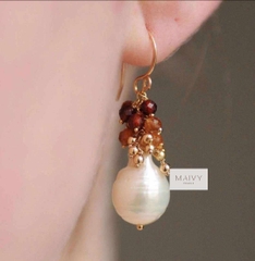 MV2143 - hoa tai trai Baroque mix đá đỏ