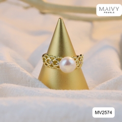 MV2574 - Nhẫn bạc 925 mạ vàng 18k nhấn ngọc trai ngọt màu trắng size 7mm