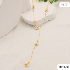 MV2520 - Dây chuyền ngọc trai trắng sz 10-12cm quấn viền cách điệu dáng dài