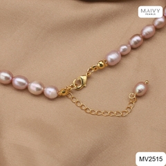 MV2515 - Dây chuyền trai hồng ánh tím nhấn mặt 3 hoa lớn Nàng Thơ