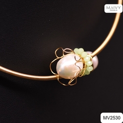 MV2530 - Kiềng bạc 925 mạ vàng 18k nhấn 2 đầu ngọc trai