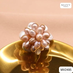 MV2495 - Nhẫn ngọc trai keshi mix trai gạo hồng ánh tím kết chùm hoa