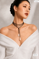 MV2191 - Dây Chuyền Đá Spinel Đen Size Nhí Hở 2 Đầu Dài 180cm Nhấn Trai Baroque Trắng