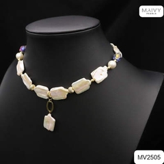 MV2505 - Dây chuyền ngọc trai baroque chữ nhật trắng mix phale có mặt dáng chocker